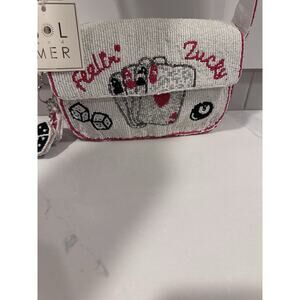 RARE! White Beaded Purse Shoulder Bag “Feeling Lucky” Vegas Gambling Casino
